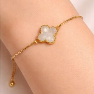 Gold and White Clover Charm Bracelet